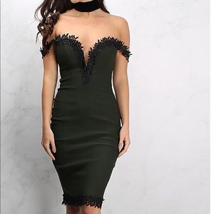 Rare London Lace Trim Bardot Midi Dress